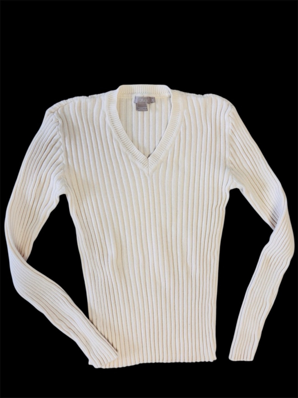 J. Crew V-neck Cotton Ribbed Sweater M Ivory EUC
